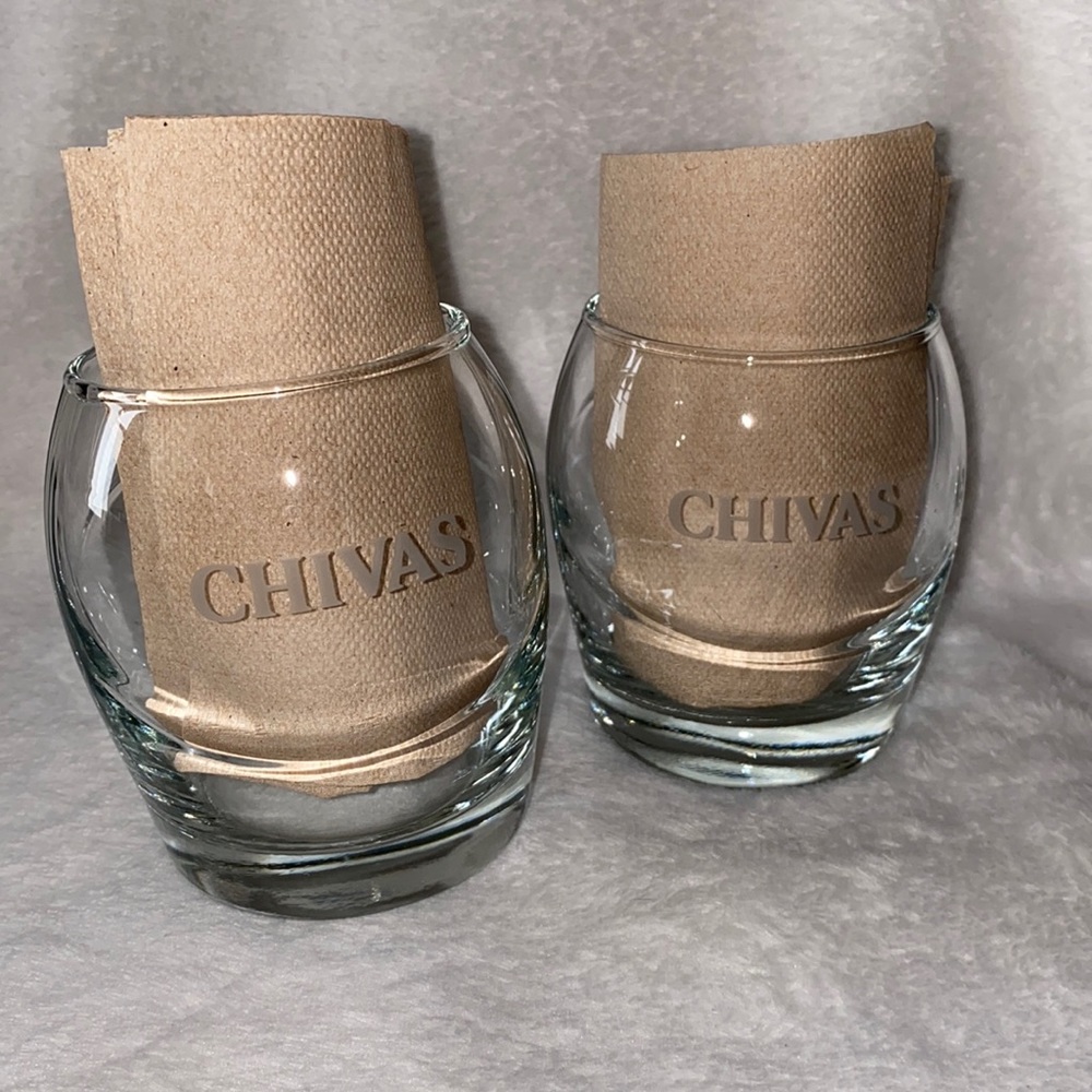 Pair of 2 Chivas round glass tumblers
